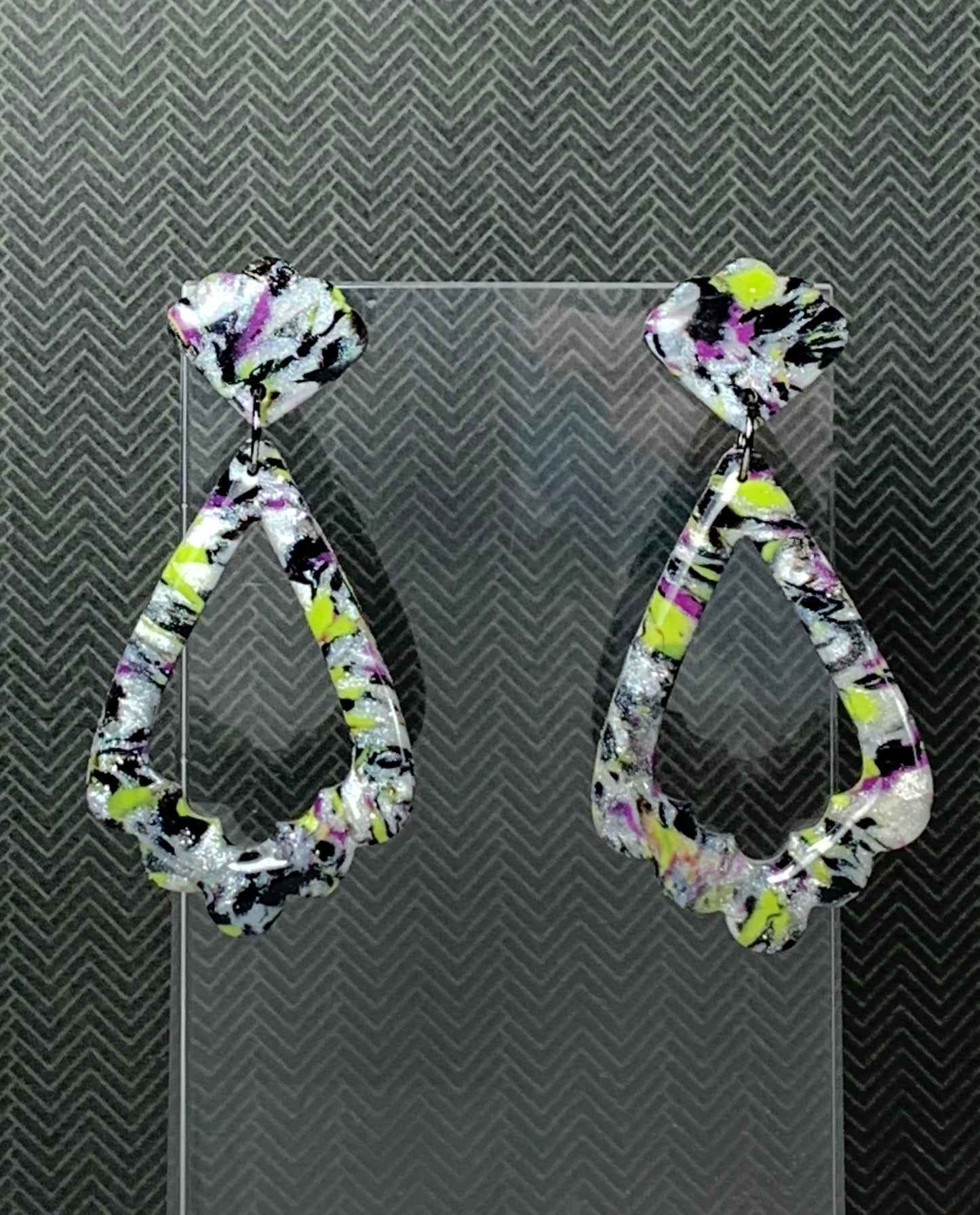 Beetlejuice - Green and Purple Marbled Earrings