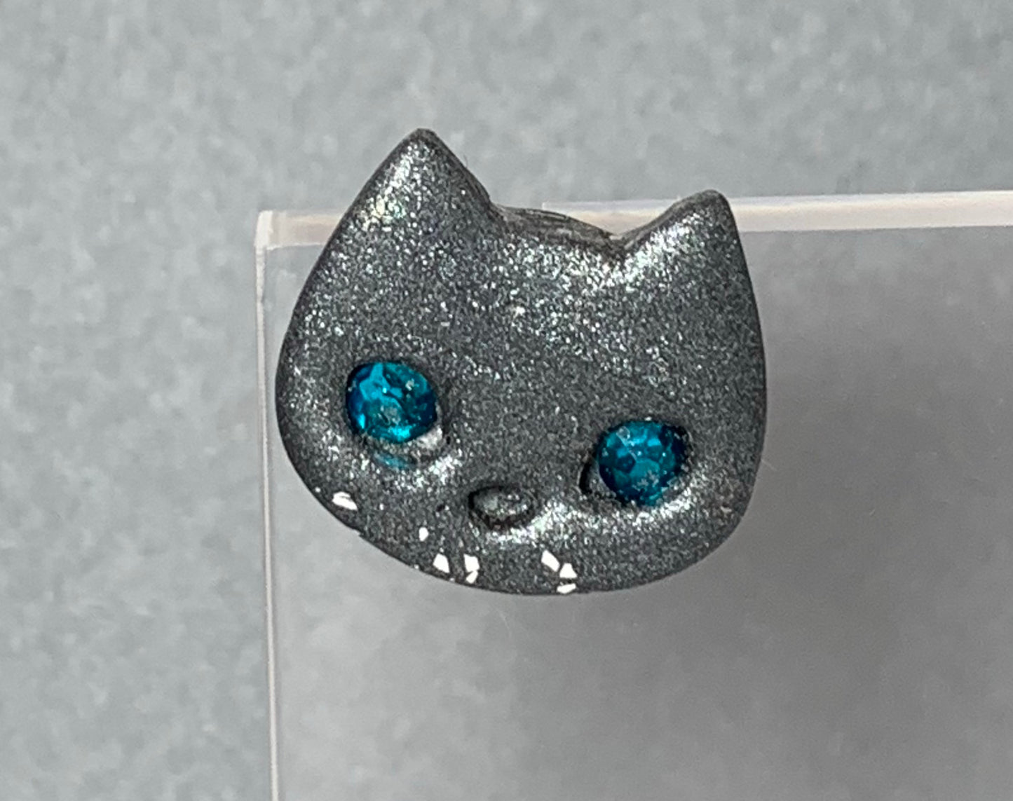 Cat Earrings - Silver/Grey Cat Studs with Sparkling Eyes