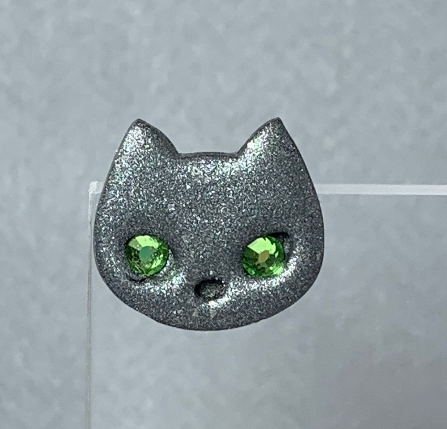 Cat Earrings - Silver/Grey Cat Studs with Sparkling Eyes