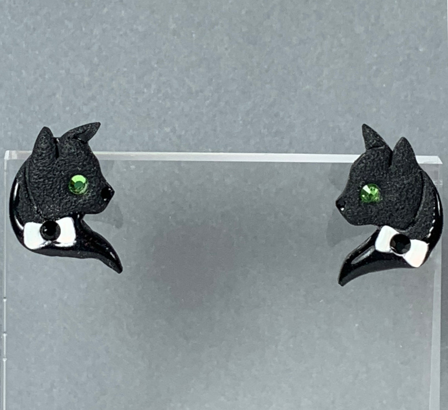 Cat Earrings - Tuxedo Cat Studs - Cat with Bow-Tie, The Great Catsby