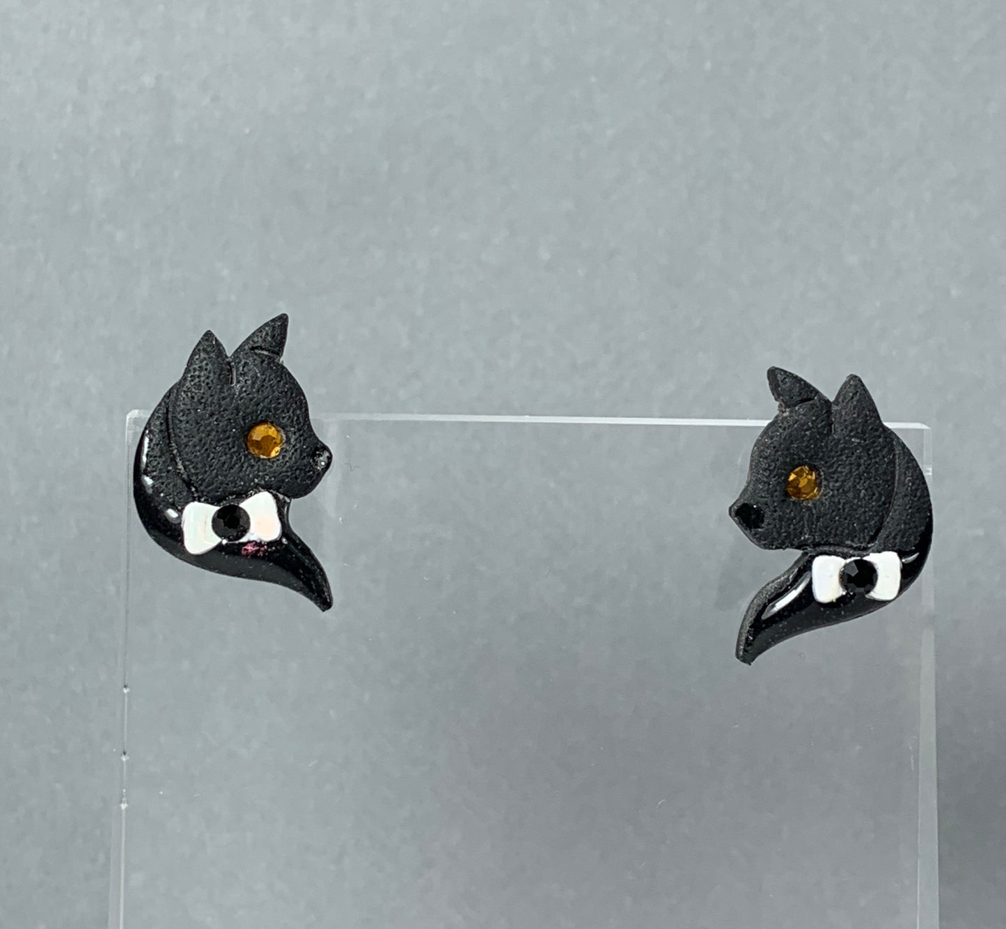 Cat Earrings - Tuxedo Cat Studs - Cat with Bow-Tie, The Great Catsby