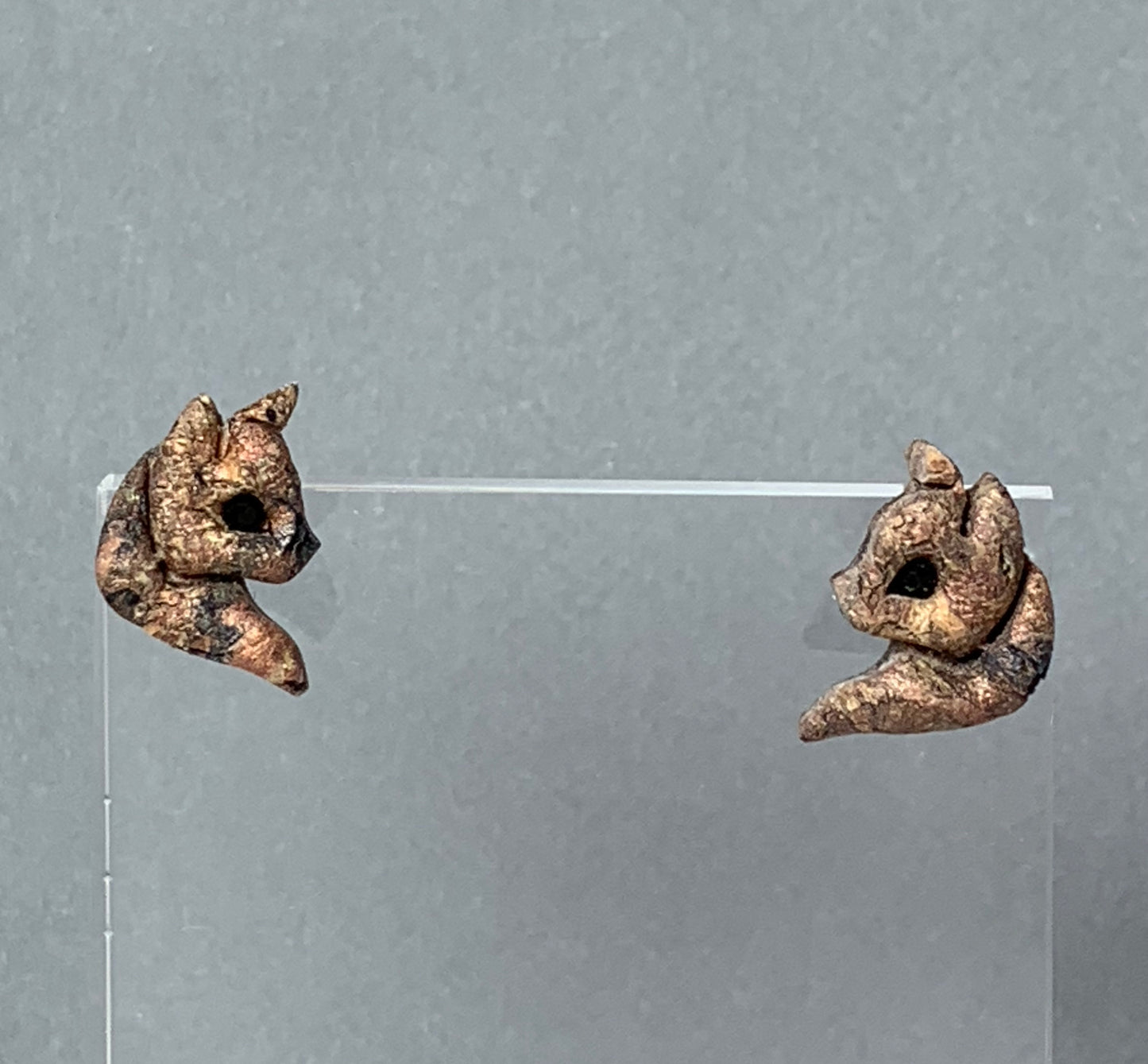 Cat Earrings - Fluffy Brown Cat Studs