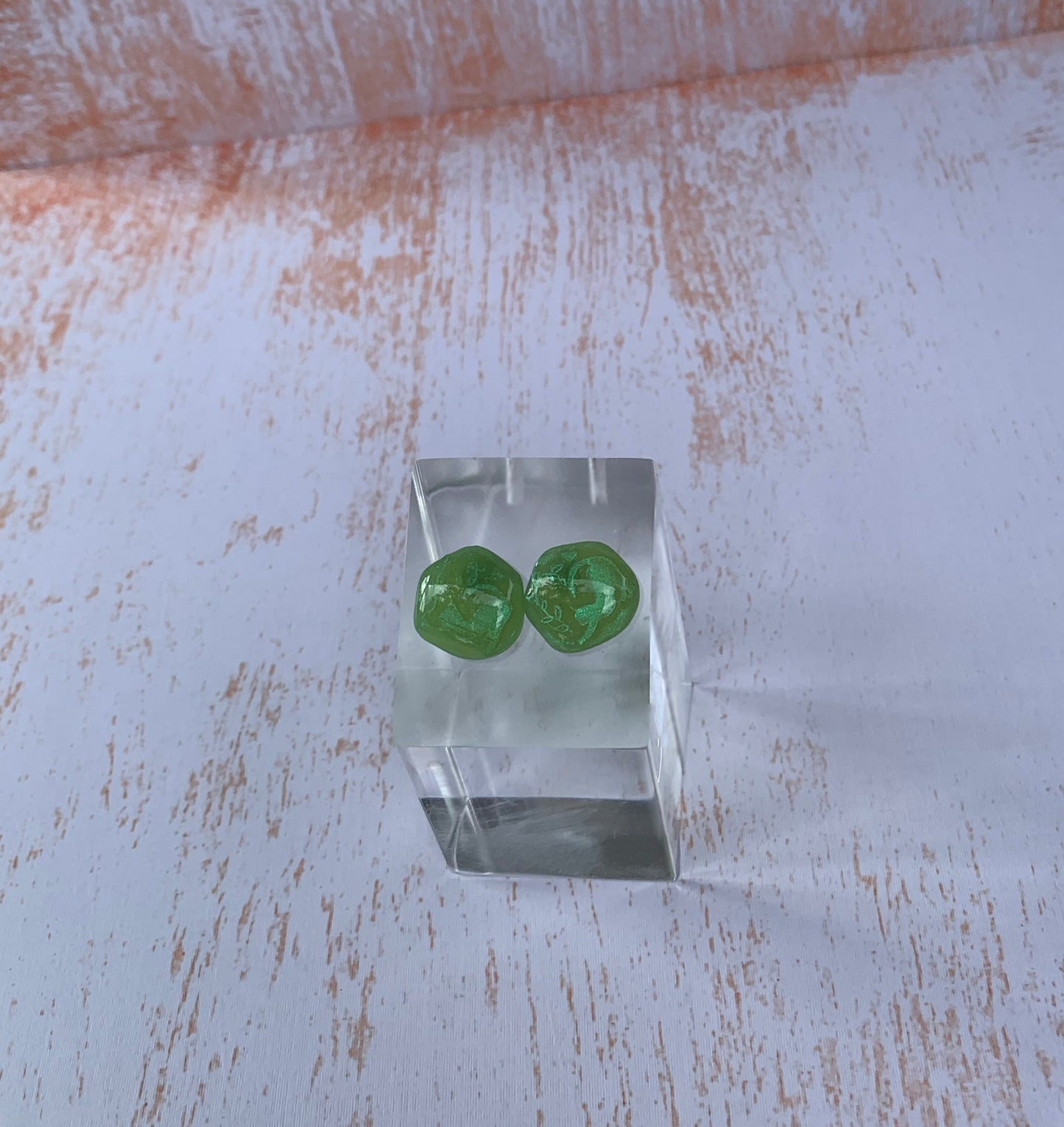 Cat - Green Button Studs with Holographic Cat Stretch Image