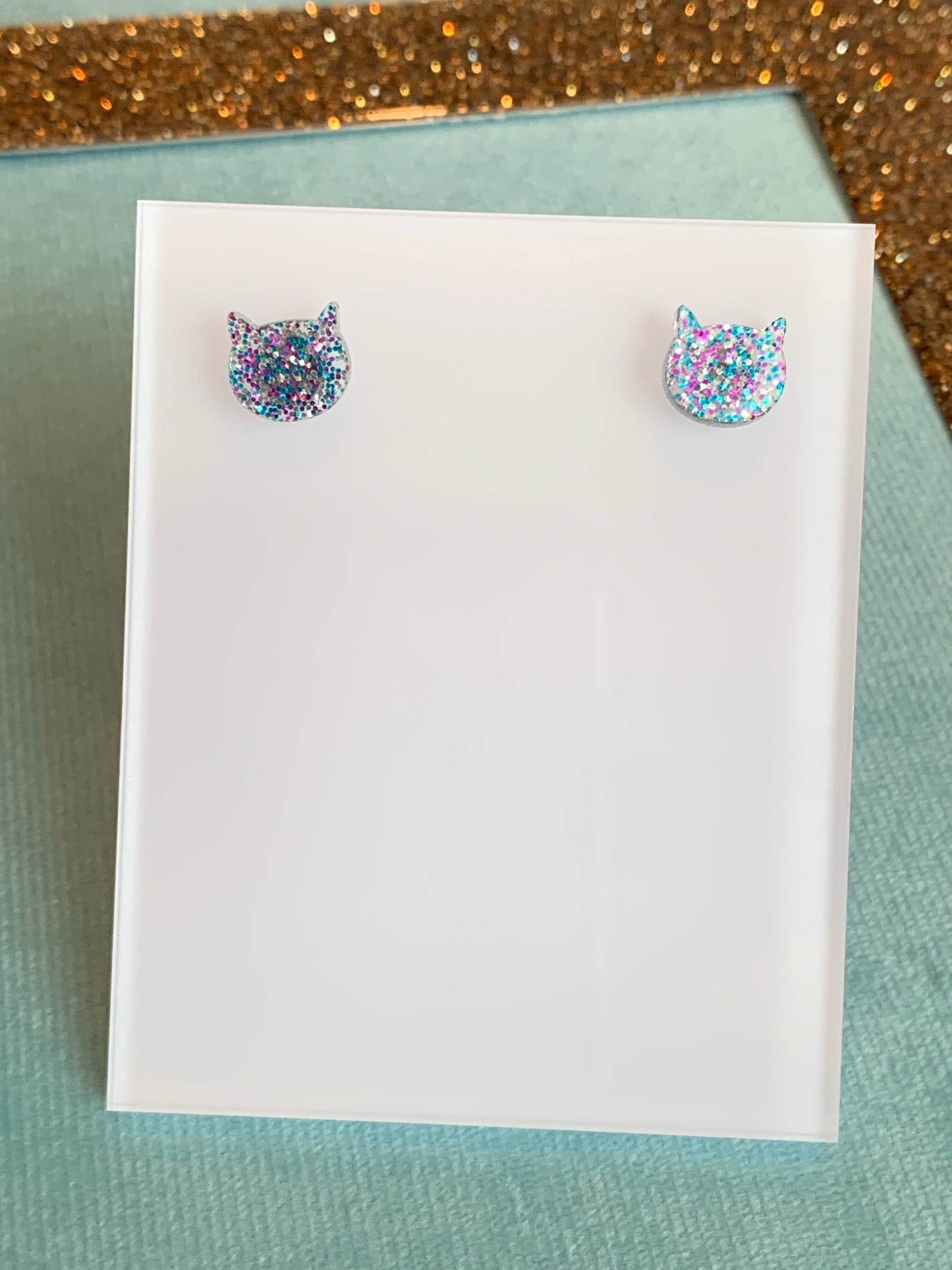 Cat Earrings - Confetti Acrylic Cat Studs