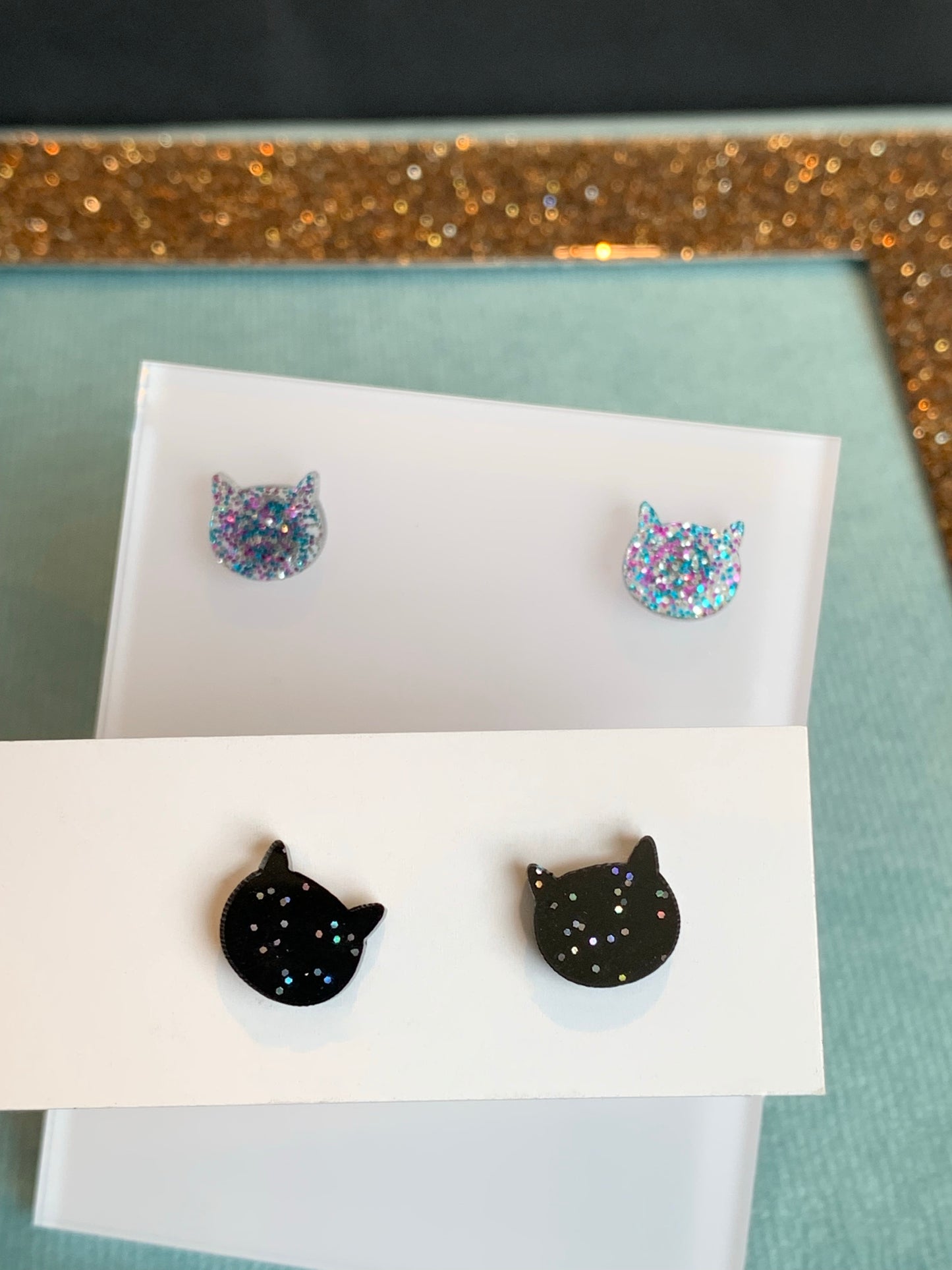 Cat Earrings - Confetti Acrylic Cat Studs