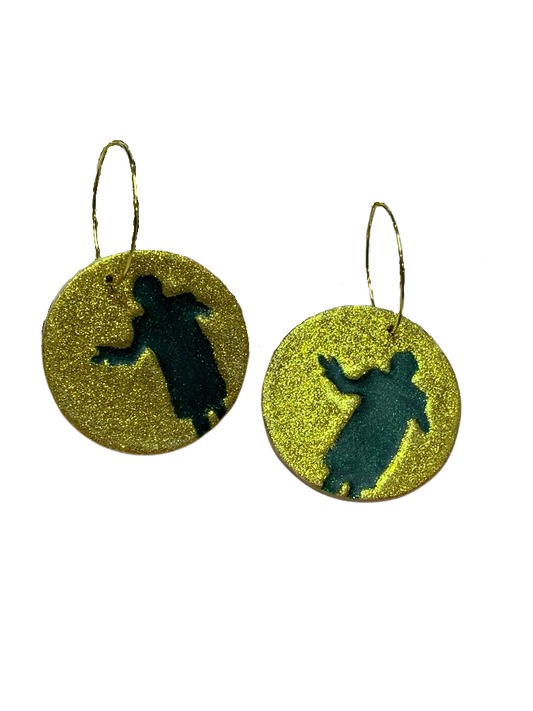 Wizard of OZ earrings made in the silhouette of the Wizard.