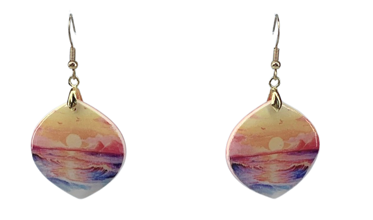 "New" Beachy Vibes - Sunset over Ocean Earrings - Peachy Coral