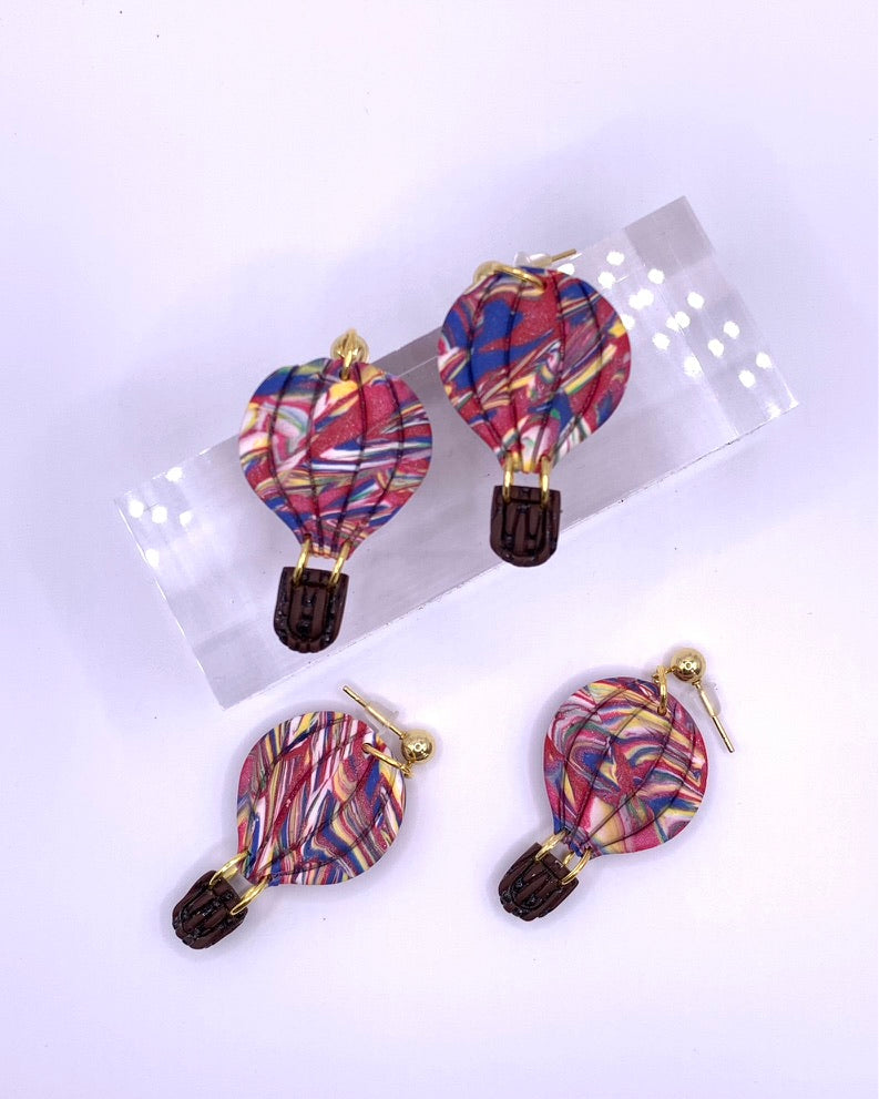 Balloon Festival - Red and Blue Hot Air Balloon Earrings