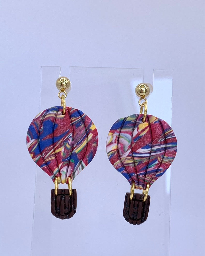 Balloon Festival - Red and Blue Hot Air Balloon Earrings