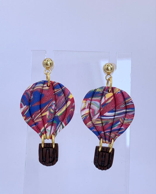 Balloon Festival - Red and Blue Hot Air Balloon Earrings